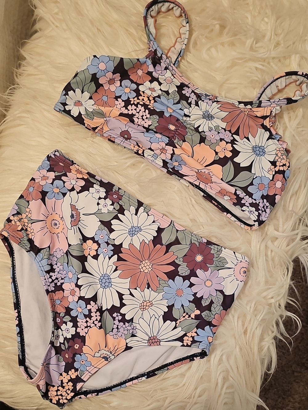 Girls Floral High-Waist Bikini Set in Pastel Mix